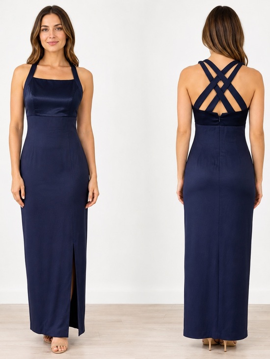 CDC Dresses & Skirts - CDC Navy Satin Maxi Dress with Strappy Crossback